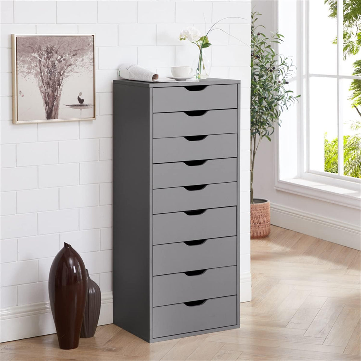 Bianca 9 drawer vertical storage cabinet with tabletop   gray
