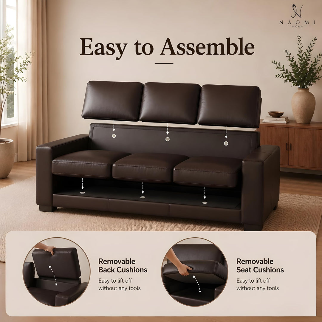 Freya Genuine Leather Oversized 3-Seater Sofa - Espresso