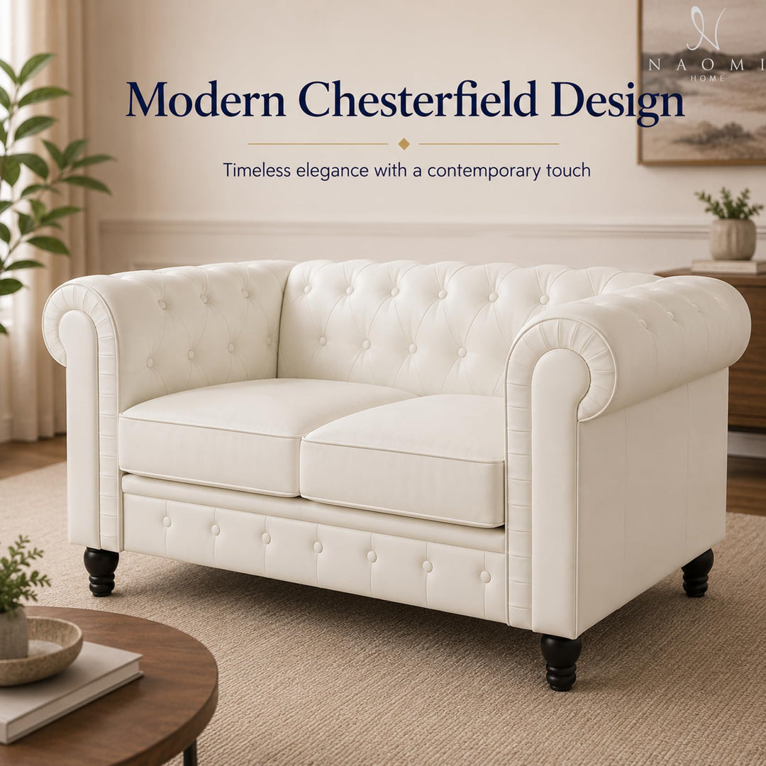 Emery Chesterfield Faux Leather Loveseat