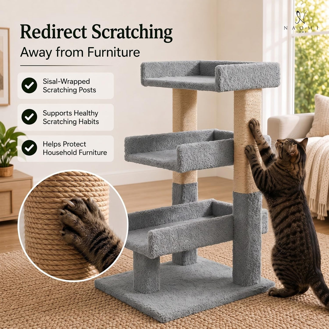 Nala Large Cat Tree with Sisal Scratching Posts – Gray