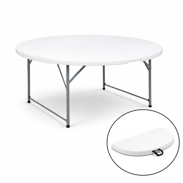 5 Ft Round Bi-Fold Resin Folding Table with Carrying Handle