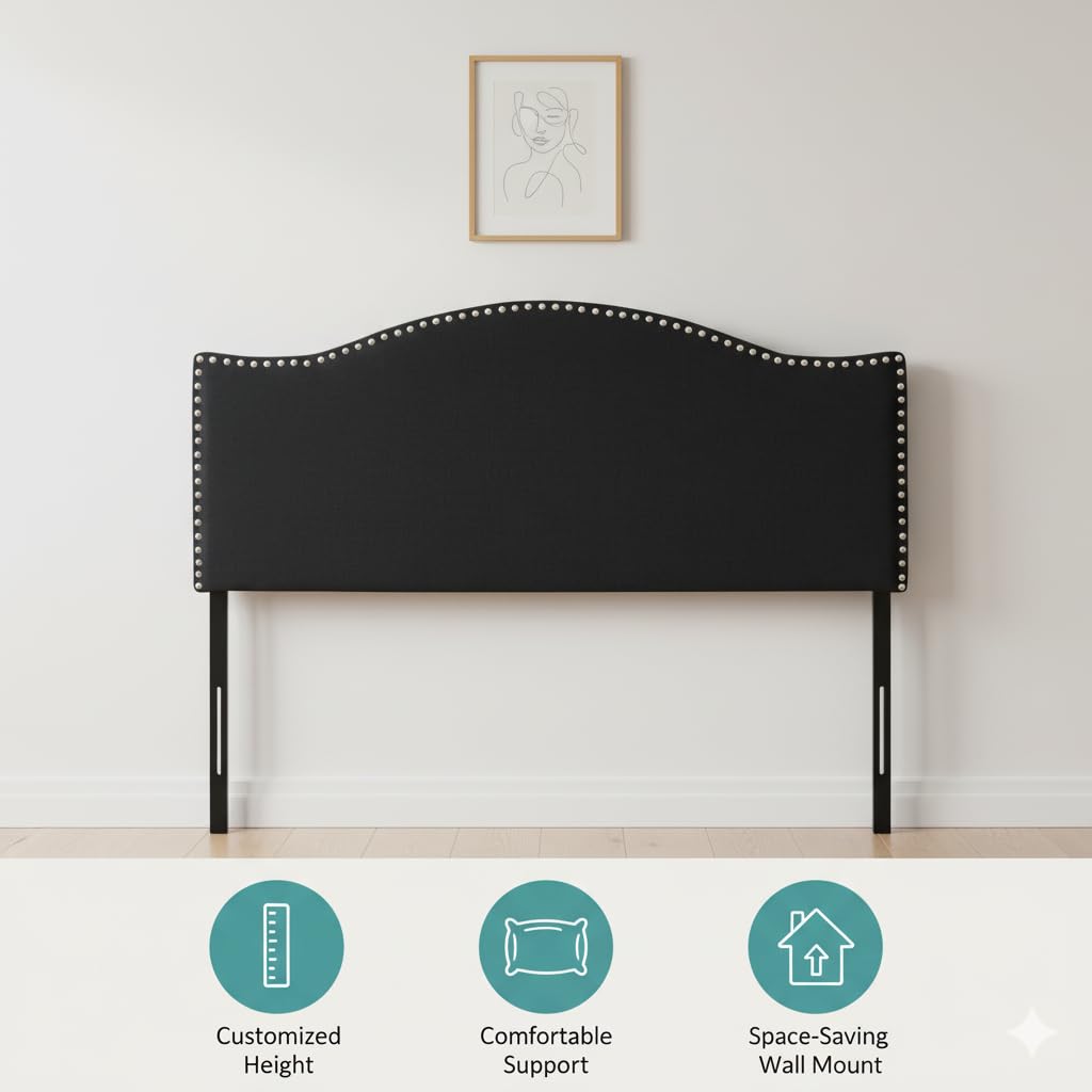Catalina Upholstered Nailhead Headboard for Full Queen - Black