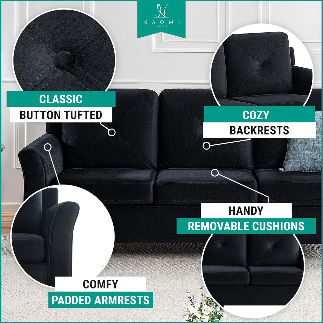 Raelynn Button Tufted Microfiber Sofa