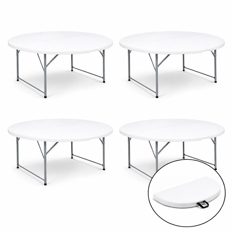 5 Ft Bi-Fold Round Resin Folding Table with Steel Frame - Set of 4