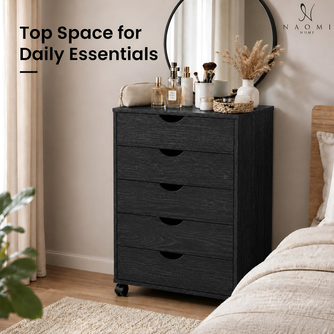 Taylor 5-Drawer Storage Cabinet with Wheels & Tabletop - Distressed Black