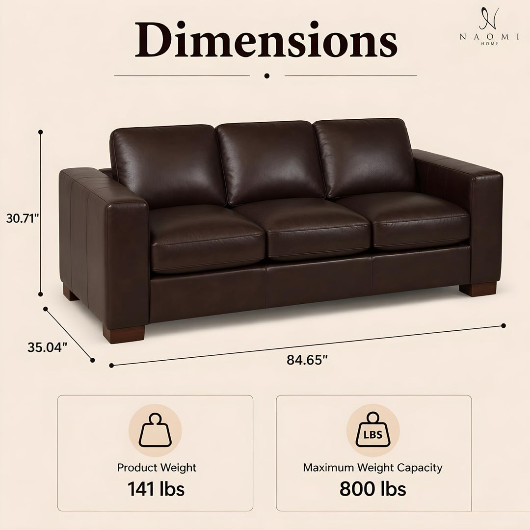 Freya Genuine Leather Oversized 3-Seater Sofa - Espresso