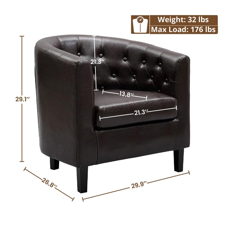 Emma Set of 2 Button-Tufted Faux Leather Barrel Chairs - Espresso