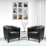 Load image into Gallery viewer, Emma Set of 2 Button-Tufted Faux Leather Barrel Chairs - Black
