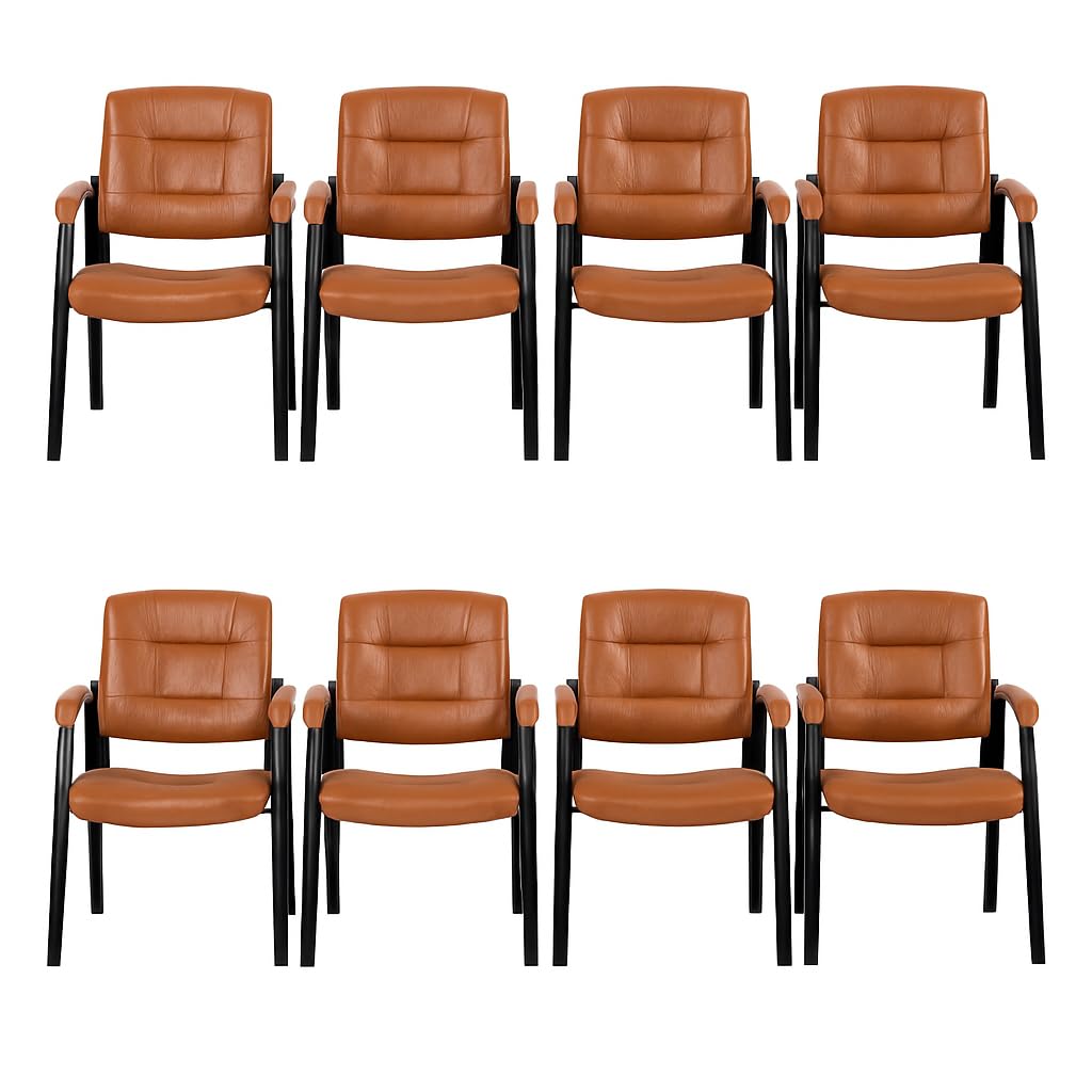 Mindy Reception Chair - Faux Leather Upholstery with Padded Arms - Caramel / Set of 8