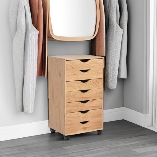 Debbie 7-Drawer Storage Cabinet with Wheels & Tabletop - Natural