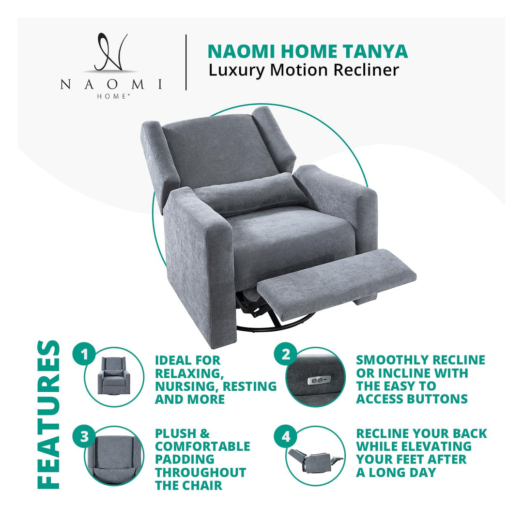Tanya Power Swivel Glider Recliner with USB Port - Gray