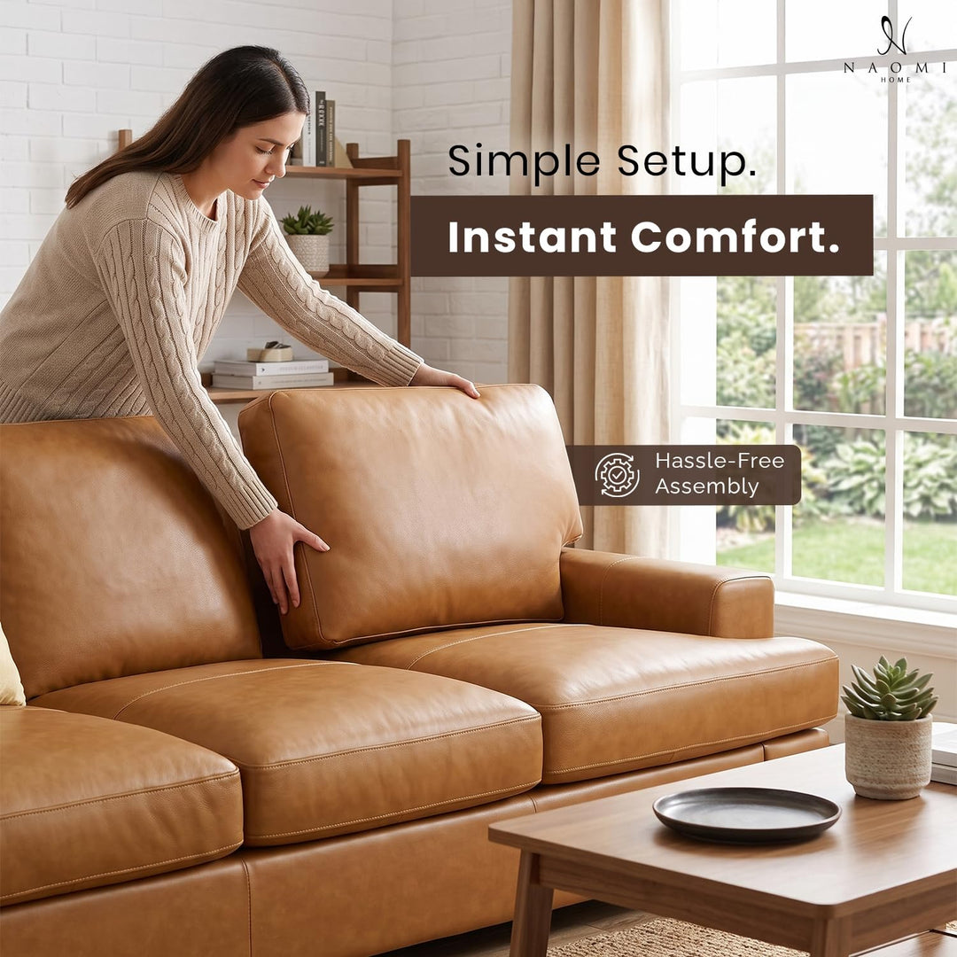 Siggy Genuine Leather Sofa with Removable Cushions