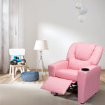 Load image into Gallery viewer, Suri Push Back Kids Recliner with Footrest &amp; Cup Holders - Pink / Pvc
