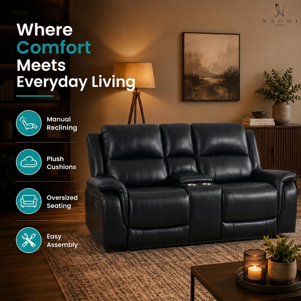 Katie Faux Leather 2-Seater Manual Recliner Loveseat - Black
