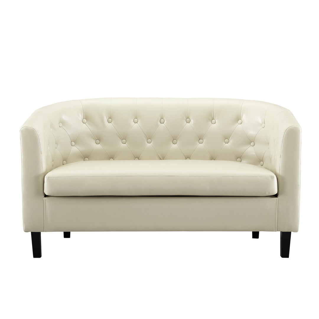 Emma Tufted Barrel Loveseat with Faux Leather Upholstery - Cream