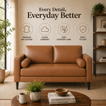 Load image into Gallery viewer, Velonie Air Leather Mid-Century Loveseat with Bolster Pillows
