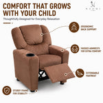 Load image into Gallery viewer, Suri Push Back Kids Recliner with Footrest &amp; Cup Holders - Brown / Microfiber
