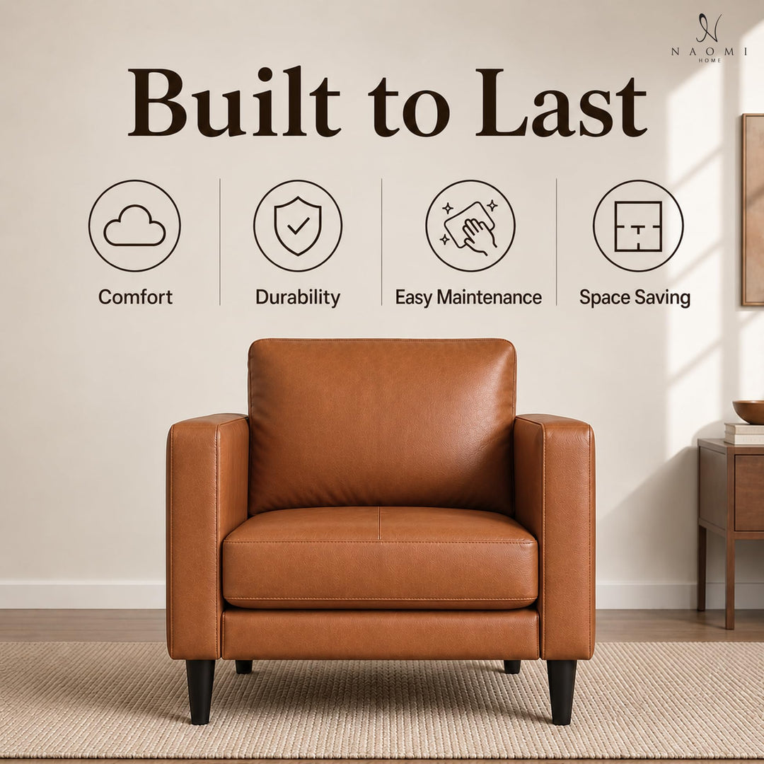 Marisa Genuine Leather Mid-Century Accent Chair