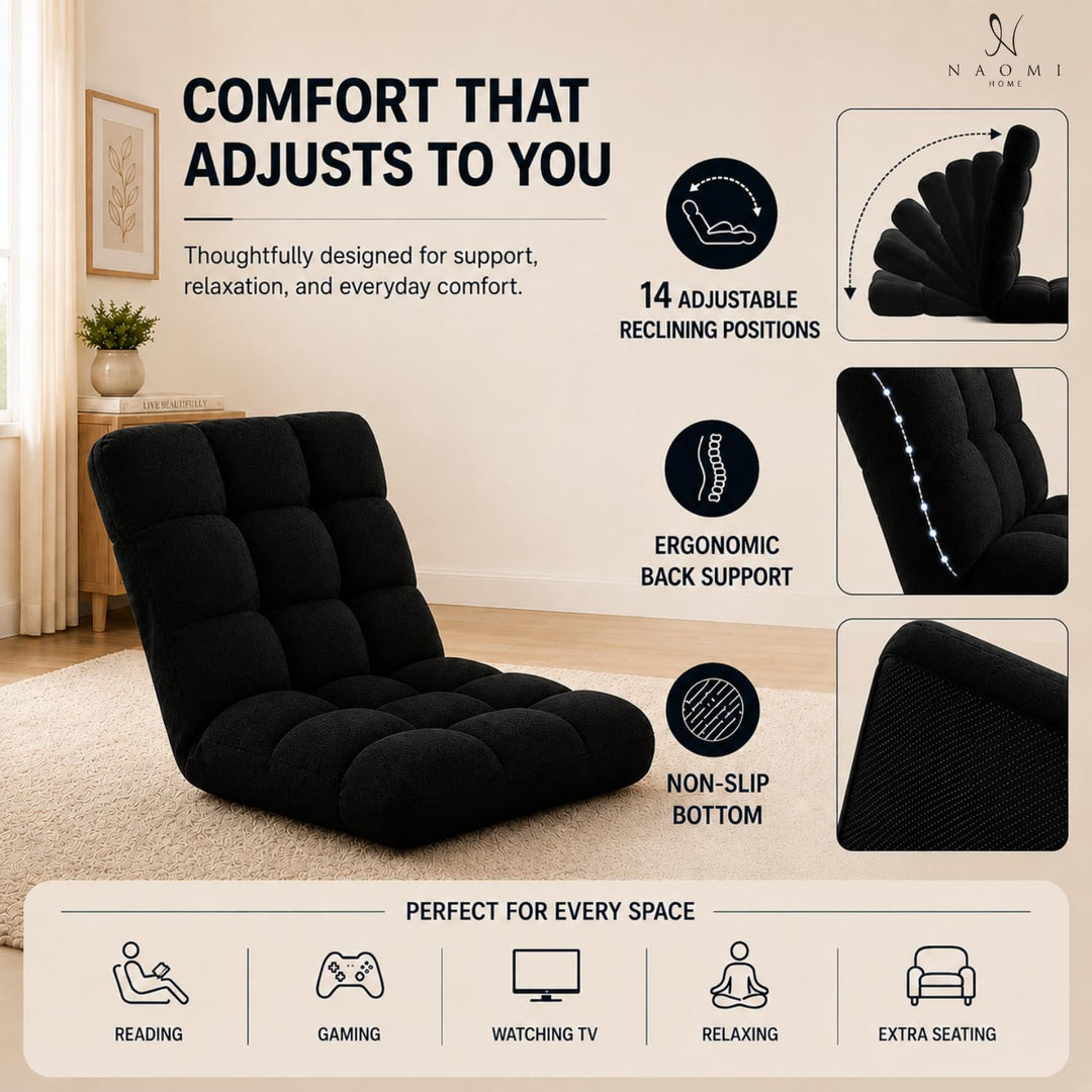 Desmond Adjustable Floor Chair with 14 Reclining Positions - Black