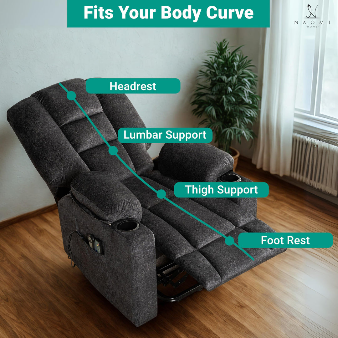 Doris Power Lift Recliner with Massage & Heat - Black