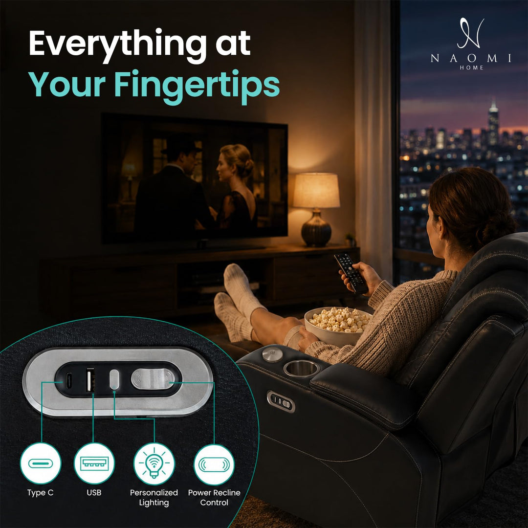 Chicago Power Reclining Loveseat with Built-In Speakers and LED Lights - Black