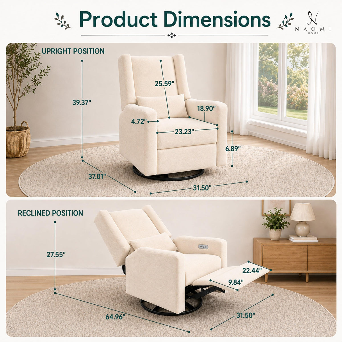 Tanya power swivel glider recliner with usb port   cream