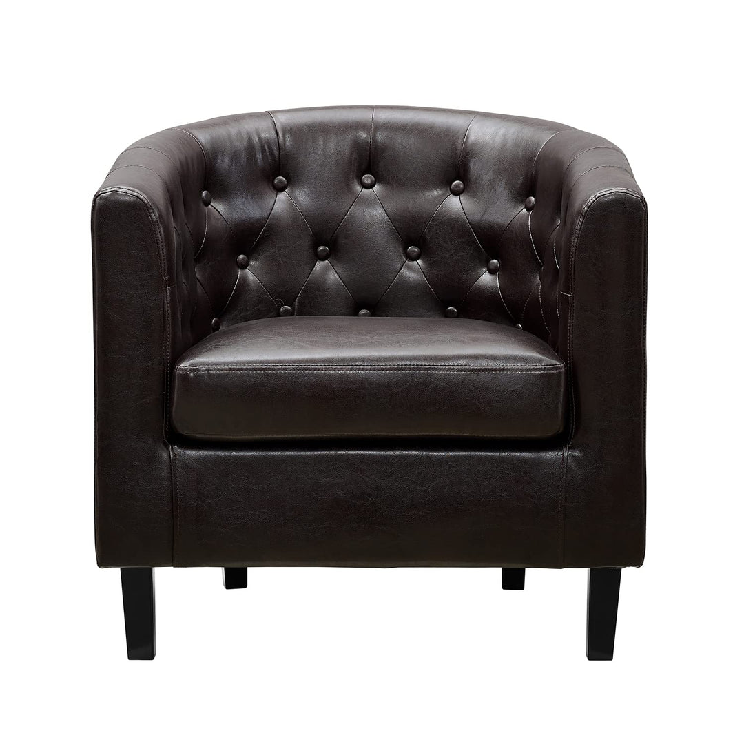 Emma Button-Tufted Faux Leather Barrel Accent Chair - Espresso