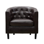 Load image into Gallery viewer, Emma Button-Tufted Faux Leather Barrel Accent Chair - Espresso
