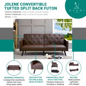 Naomi Home Jolene Convertible Tufted Futon Sofa
