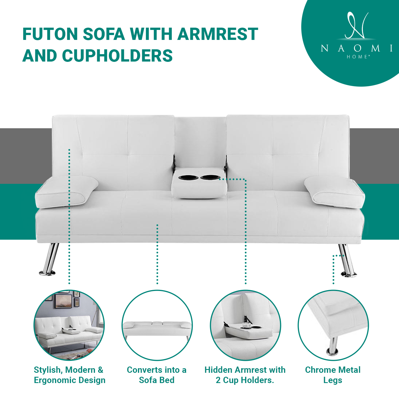 Convertible Sofa Bed,Futon Sofa with Armrests And Metal Legs