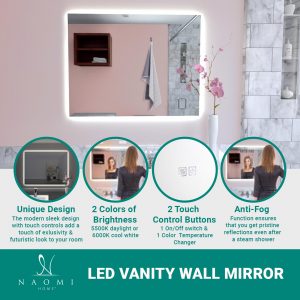 Naomi Home LED Lighted Bathroom Wall Mounted Mirror