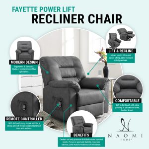Naomi Home Fayette Power Lift & Recline Upholstered Chair with Remote