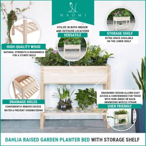 Naomi Home Dahlia Raised Garden Planter Bed with Shelf