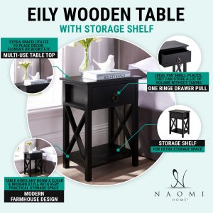 Naomi Home Eily Wooden Table with Storage Shelf, Drawer