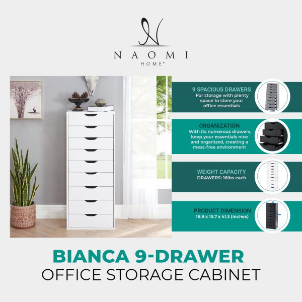 Naomi Home Bianca 9-Drawer Office Storage Cabinet White