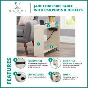 Naomi Home Jade Chairside Table with USB Ports & Outlets