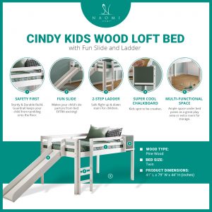 Naomi Home Cindy Low Loft Bed with Fun Slide