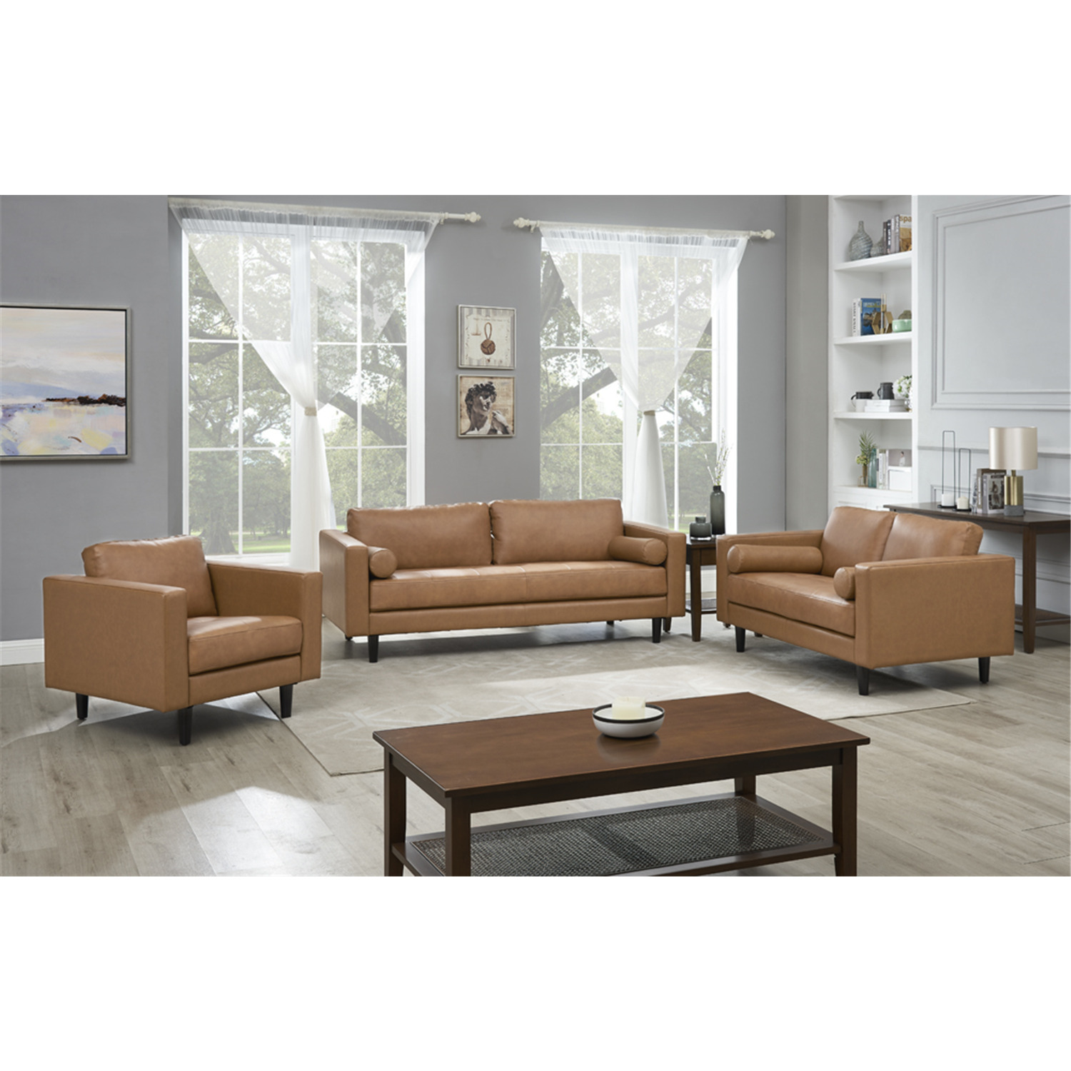 Naomi Home Marisa Genuine Leather Sofa, Real Leather Living Room Furniture Sets