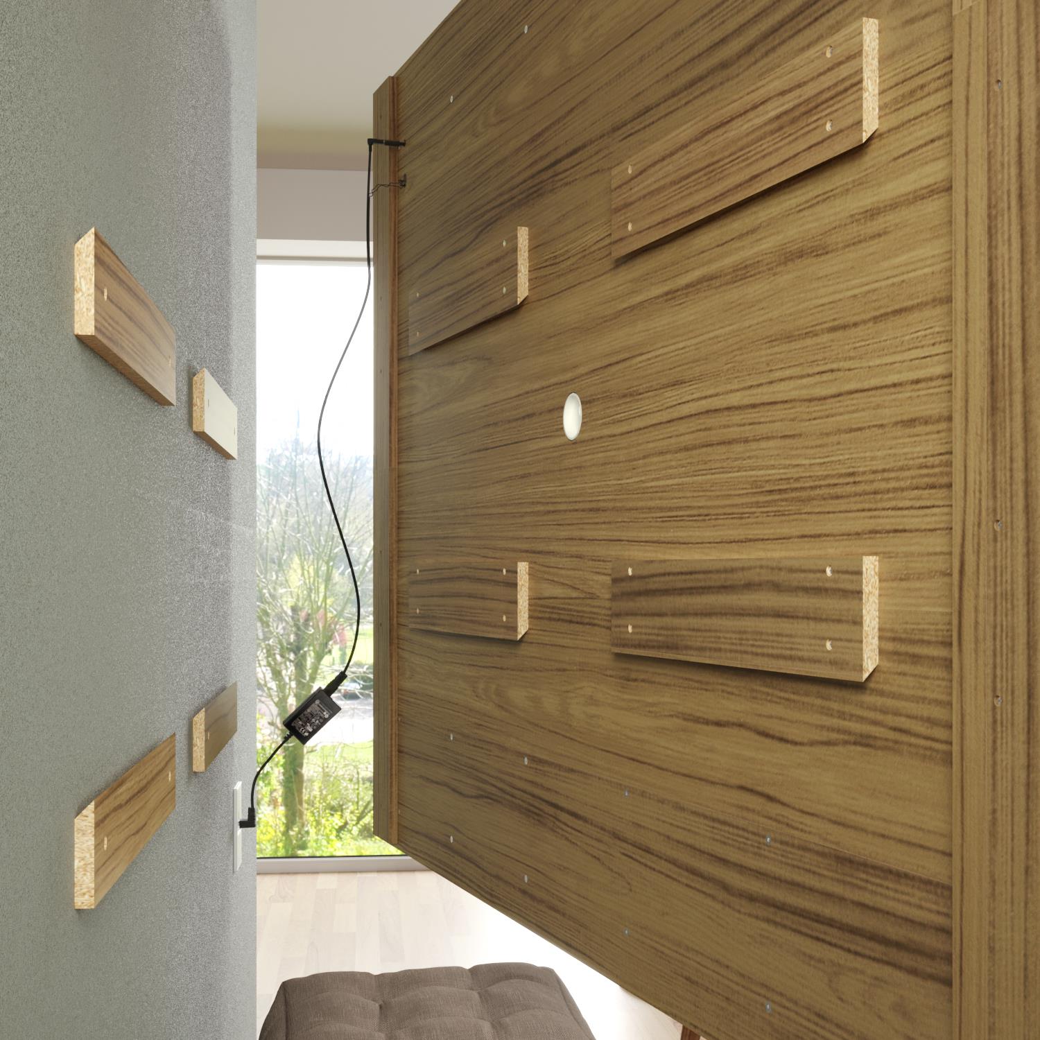  Naomi Home Bliss - Moderno panel de pared flotante para TV de  75 pulgadas, cine en casa con cajones extraíbles de tira LED y estante  superior, natural, madera de pino maciza 