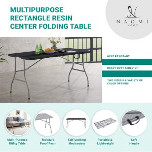 Naomi Home Multipurpose Rectangle Resin Center Folding Table