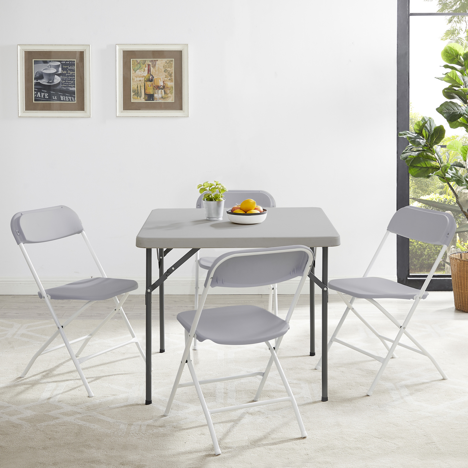 Naomi Home 5 Piece Resin Square Folding Card Table and Chair Set