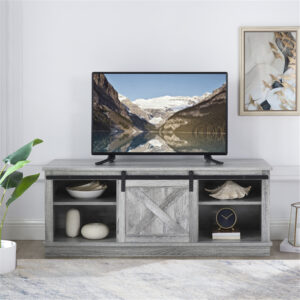 Naomi Home Shelby Sliding Barn Door TV Stand for 50″ TV with Storage Shelf