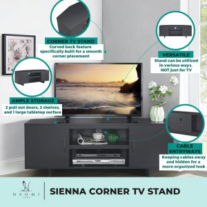 Naomi Home Sienna Corner 50″ TV Stand Entertainment Center With Storage Space