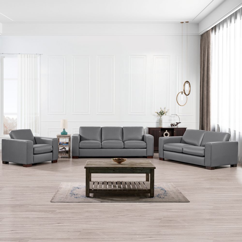Freya Contemporary Oversized Genuine Leather Sofa Set of 3 by Naomi Home - 7