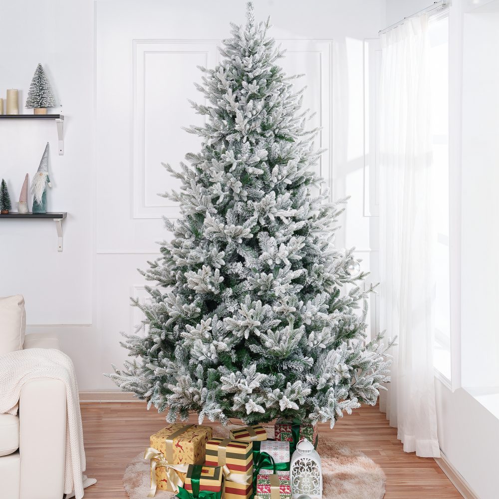 Ginebra Snow Flocked Christmas Tree Prelit, Realistic Snowy Frosted Christmas Tree with Lights by Naomi Home - 1