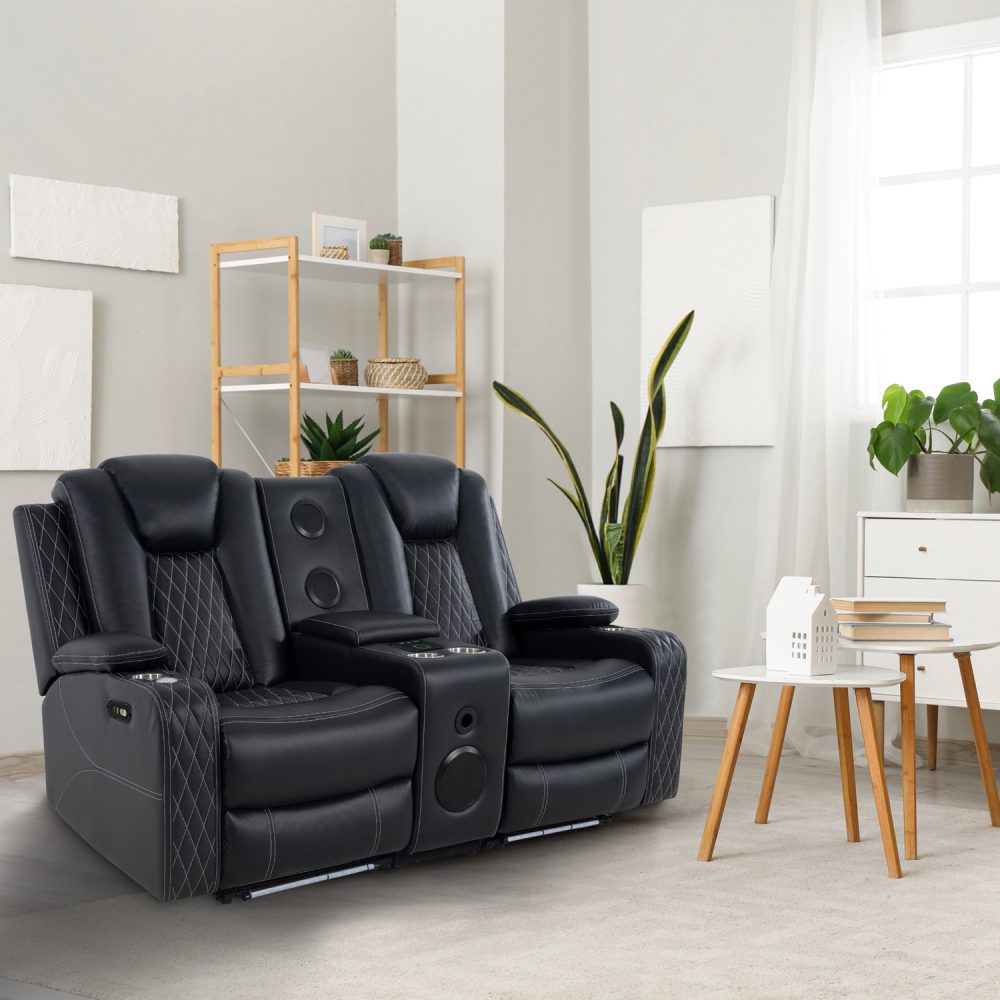 Naomi Home Chicago Deluxe Theater Style Motion Loveseat With LED Lights - 1