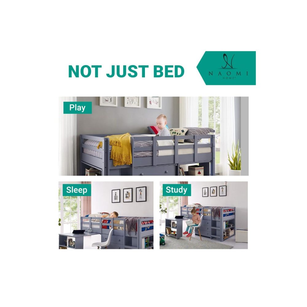 Low Study Loft Bed with Desk by Naomi Home - 16