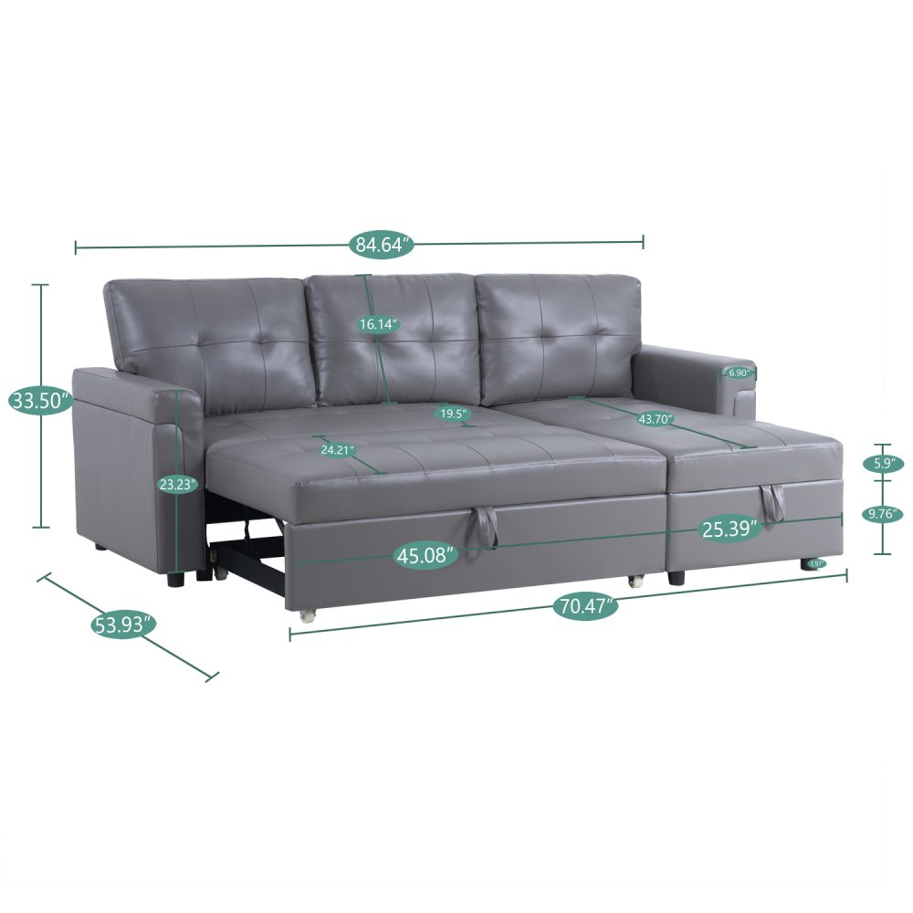 Laura Reversible Sleeper Sectional Sofa with Storage Chaise by Naomi Home - 3