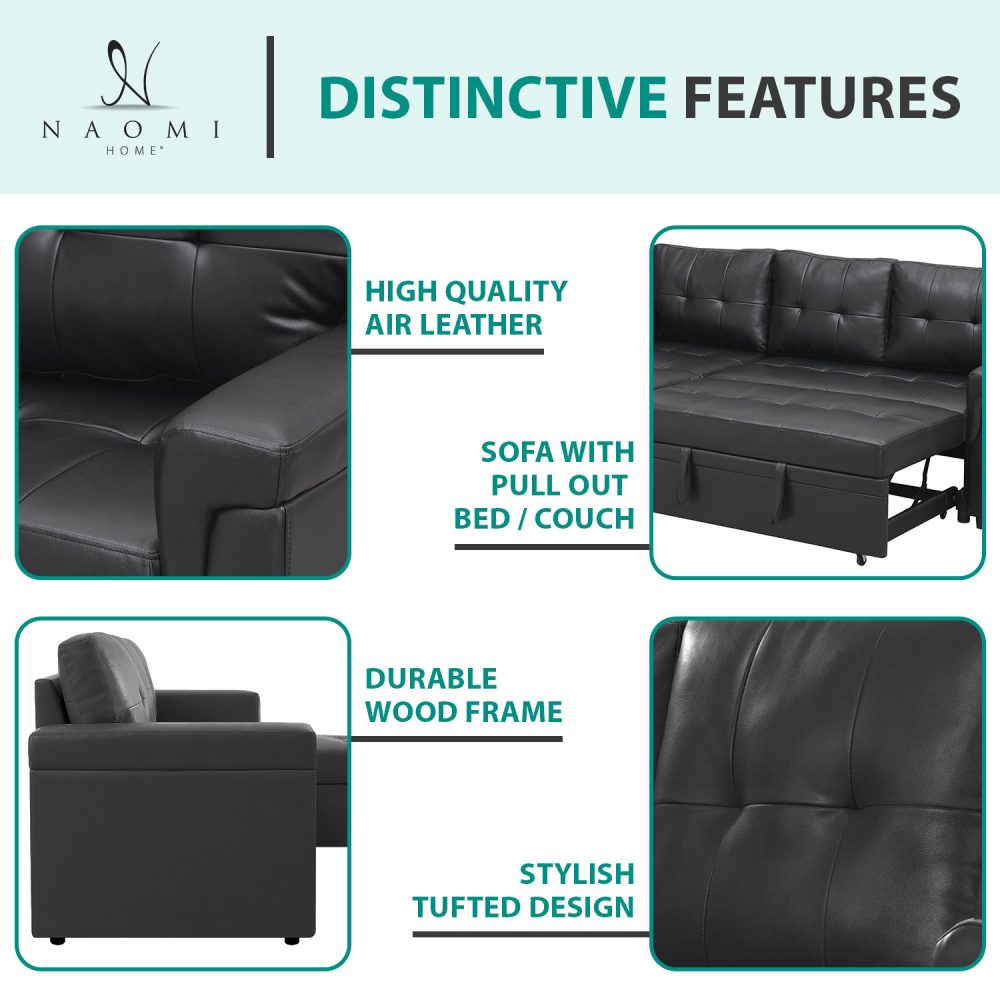 Laura Reversible Sleeper Sectional Sofa with Storage Chaise by Naomi Home - 9