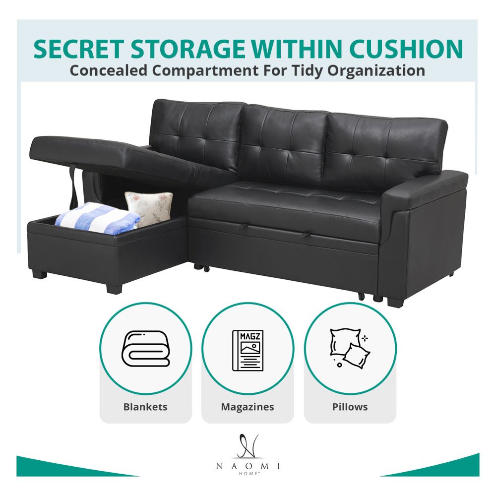 Laura Reversible Sleeper Sectional Sofa with Storage Chaise by Naomi Home - 11